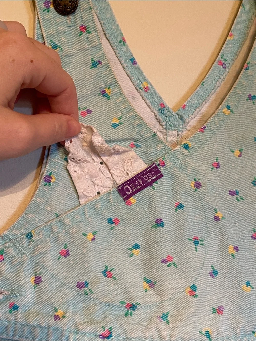Vintage Light Blue Floral Print Kids Overalls
